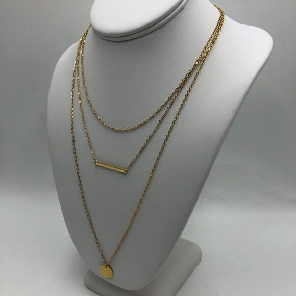 18K Gold Plated Women's 3 Layered Necklaces Waterproof Hypoallergenic Jewelry - Picture 7 of 12